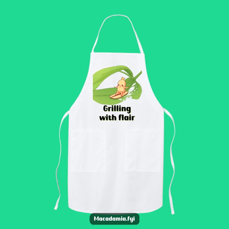Funny Macadamia Nut Surfing Apron: Leaf Rider Kitchen Wear for Cooks