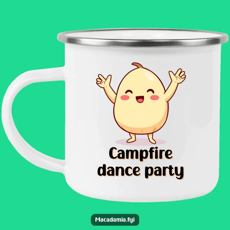 Funny Macadamia Nut Dance Enamel Camping Mug: Groovy Adventures with a Smile