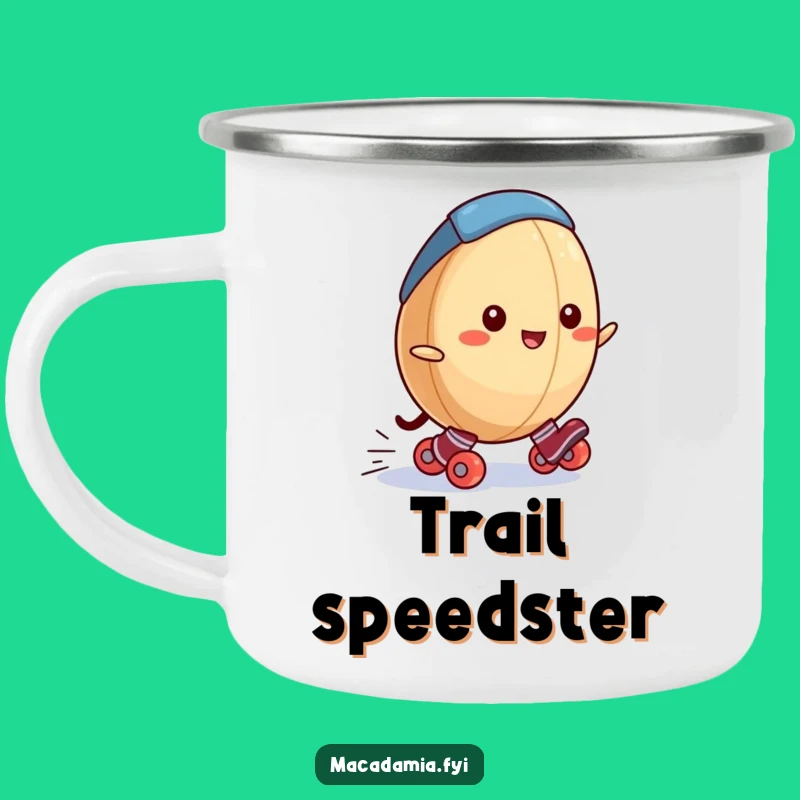 Funny Macadamia Nut Camping Mug: Roller Skating Nut, Rugged Humor for Outdoor Adventures Gift