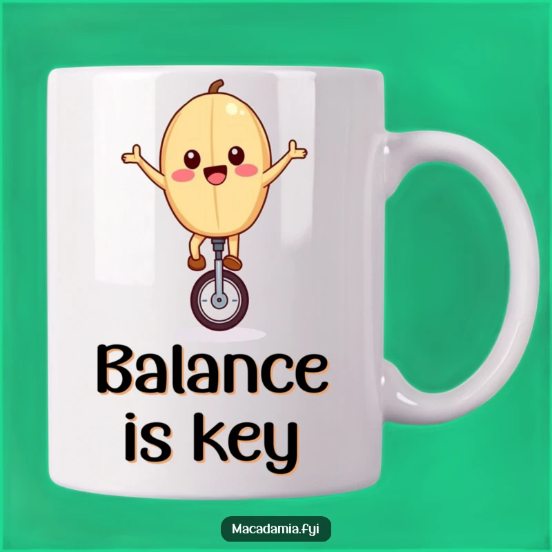 Funny Unicycling Nut Mug: Joyful Macadamia Nut Balancing Act, Perfect Gift for Thrill-Seekers