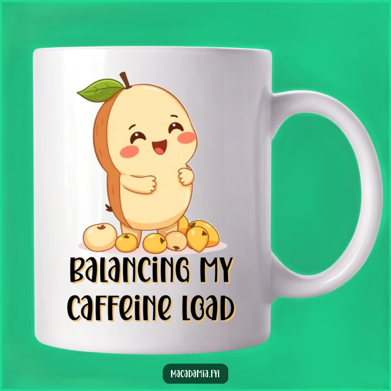 Funny Macadamia Nut Fruit Balance Mug: Giggling Nut with Fruits for a Hilarious Gift