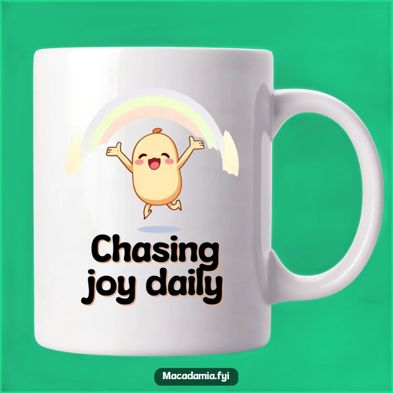 Funny Macadamia Nut Mug: Joyful Leap to Rainbow, Optimistic Snack Lover Gift