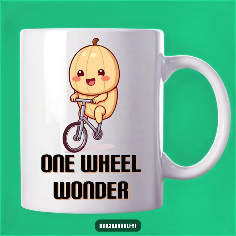 Funny Kawaii Macadamia Nut Unicycle Mug - Hilarious Balancing Act Gift for Fun Lovers