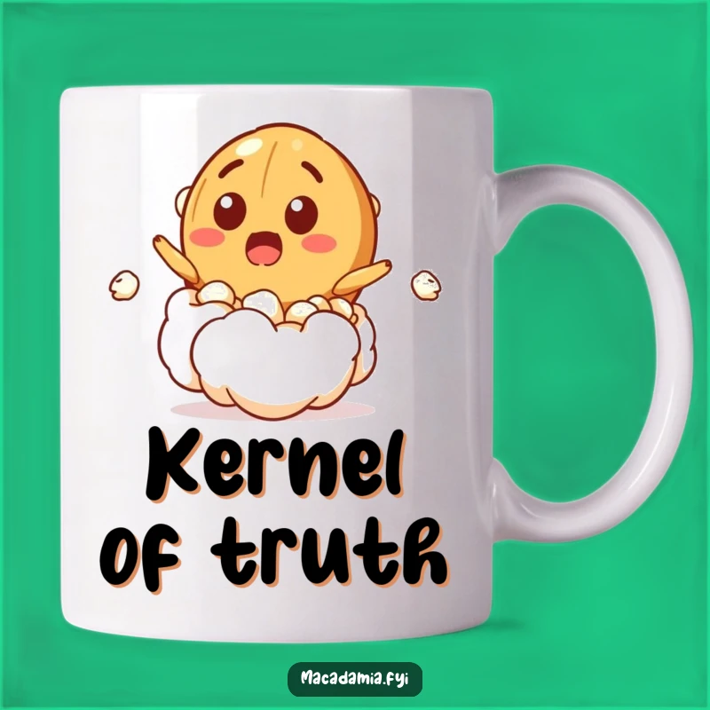 Funny Kernel Pop Mug: Surprised Macadamia Nut Explodes with Humor, Perfect Gift
