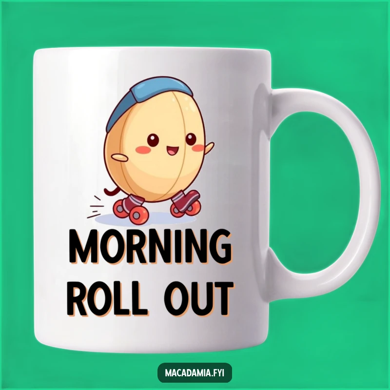 Funny Macadamia Nut Mug: Roller Skating Nut on a Roll, Hilarious Snack Lover Gift