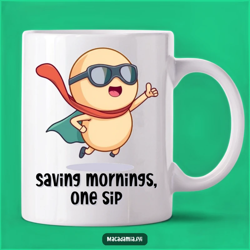 Funny Macadamia Nut Superhero Mug: Heroic Nut with Cape for a Hilarious Gift
