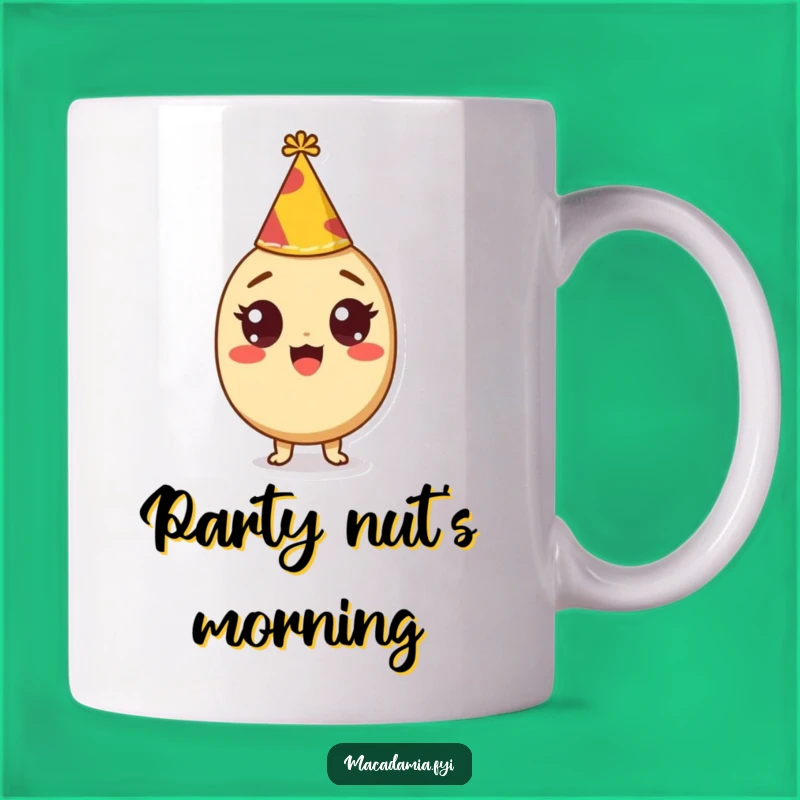 Funny Party Nut Mug: Excited Macadamia Character, Perfect Funny Gift