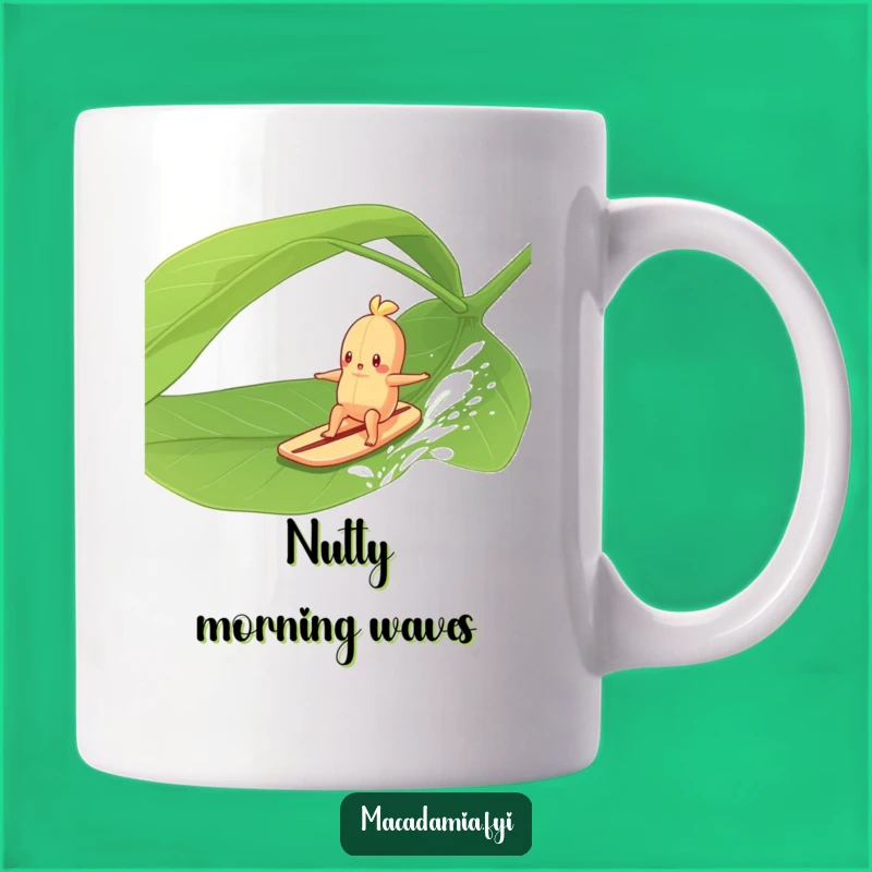 Funny Macadamia Nut Surfing Mug: Leaf Rider Gift for Tropical Lovers