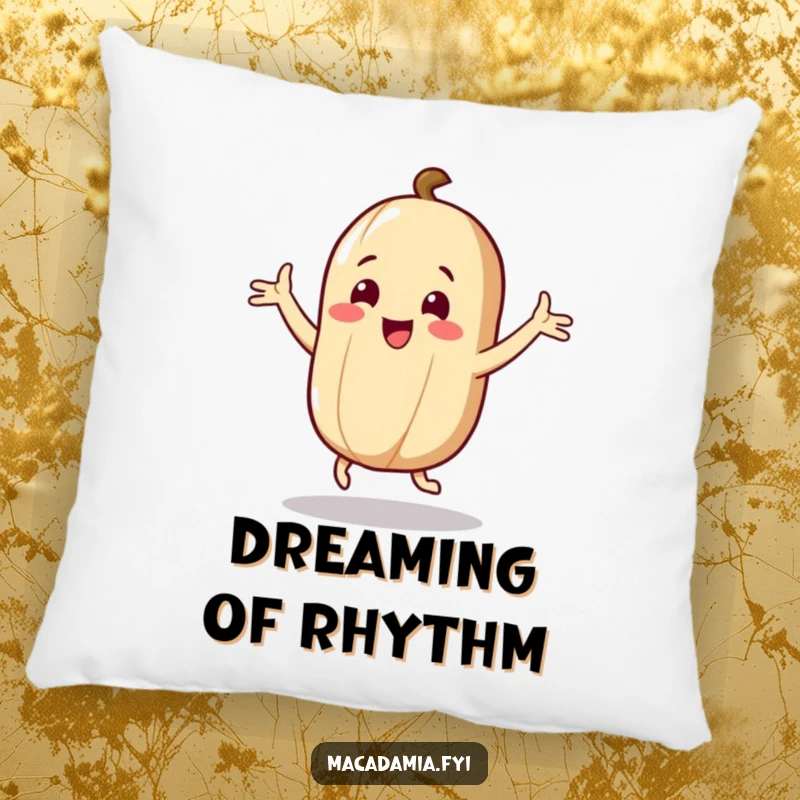 Funny Nut Pillow: A macadamia nut character dances with flailing arms joyfully, offering a soft, humorous, and decorative accent.