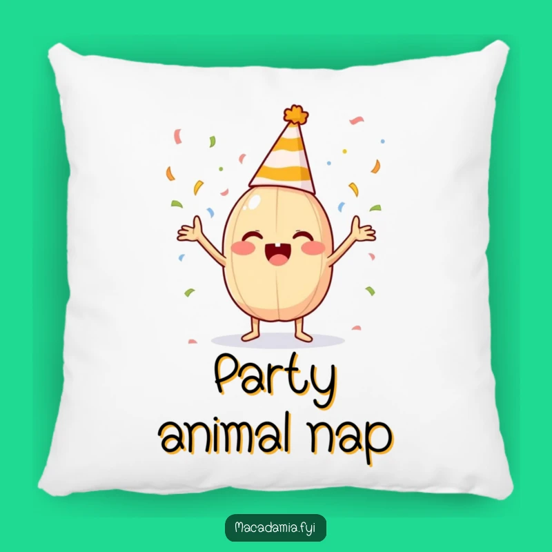 Funny Macadamia Nut Party Hat Confetti Pillow: Cozy Celebration Cushion