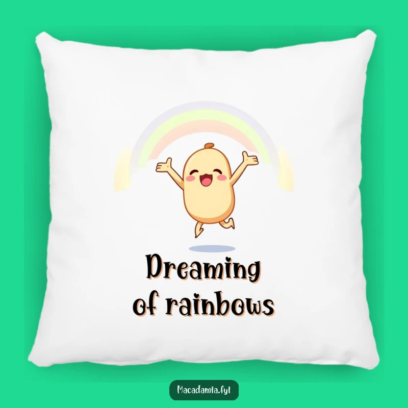 Funny Macadamia Nut Pillow: Soft Cushion with a Joyful Rainbow Leap, Comfy Inspirational Gift