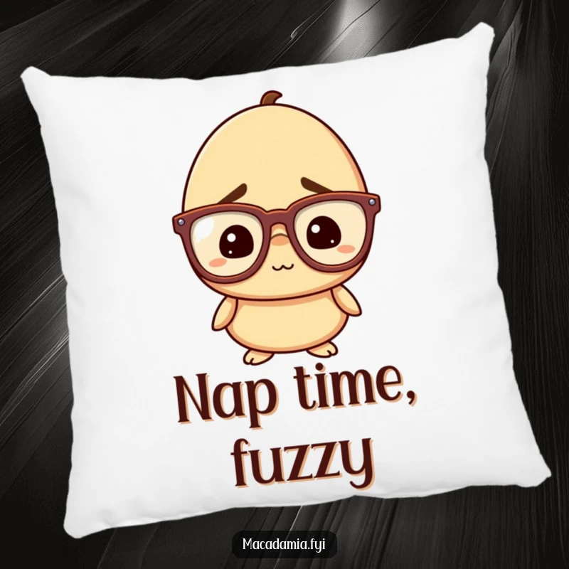Funny Nut Pillow: A macadamia nut character with oversized glasses looks confused but amused, offering a soft, humorous, and decorative accent.