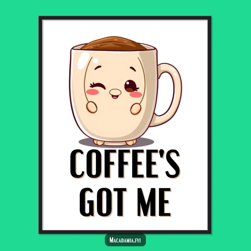 Funny Macadamia Nut Peeking Digital Art: Coffee-Themed Decor with a Wink