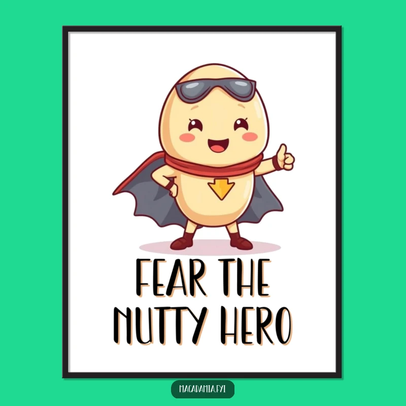 Funny Kawaii Macadamia Nut Superhero Digital Print: Instant Heroic Decor