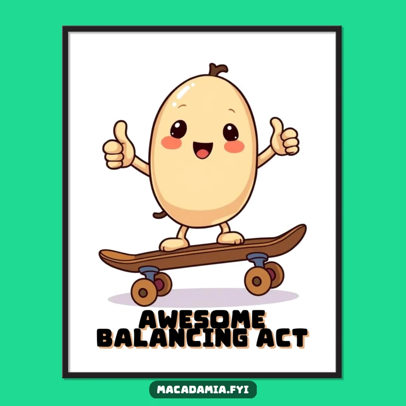 Funny Kawaii Nut Digital Art: Skater Nut's Thumbs Up, Instant Download for Cool Decor