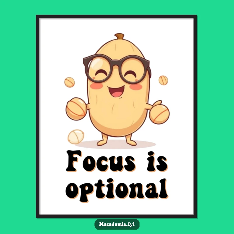 Funny Nutty Digital Art: Smart Juggling Macadamia Nut for Walls, Unique Gift