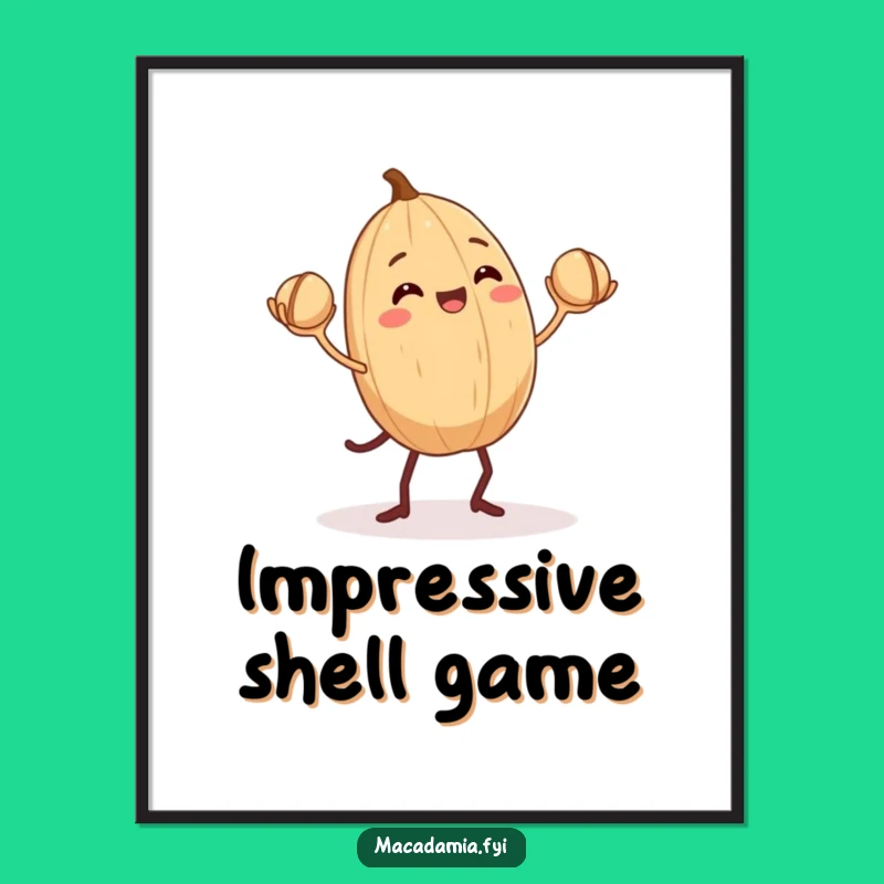 Funny Macadamia Nut Juggling Digital Art: Lively Wall Decor with Nutty Humor.