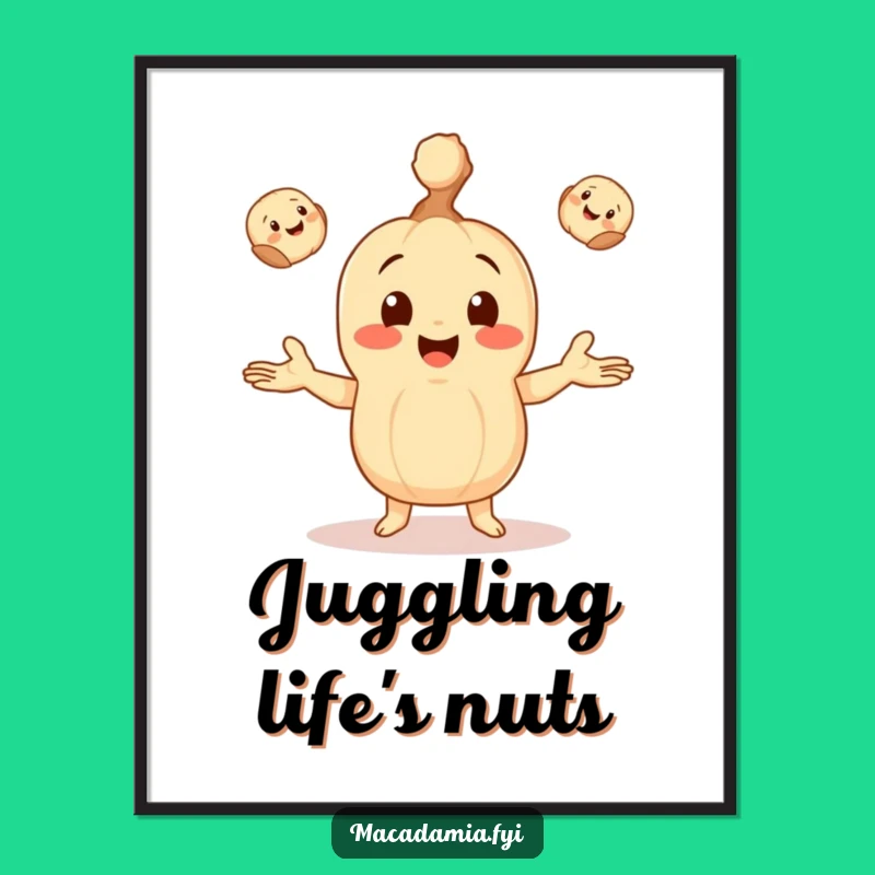 Funny Nut Juggler Art Print: Macadamia Skillpiece, Unique Funny Gift