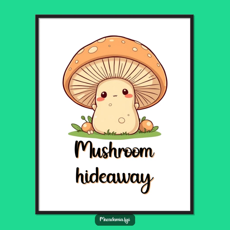 Funny Macadamia Nut Mushroom Peek Digital Art - Instant Whimsical Decor