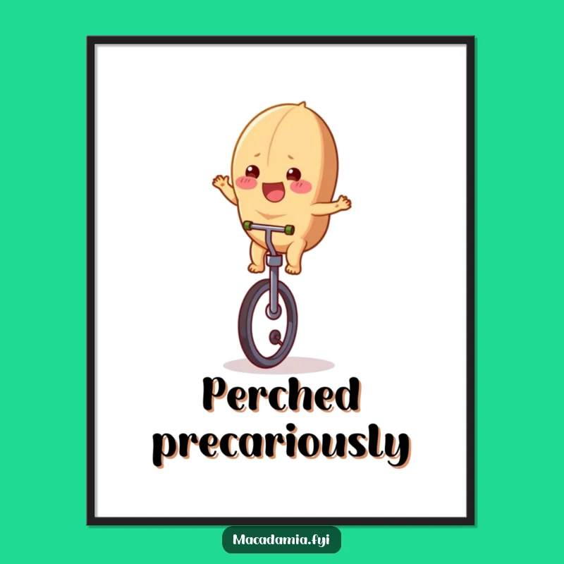 Funny Macadamia Nut Unicycle Digital Art - Instant Joyful Nutty Downloadable Decor Gift