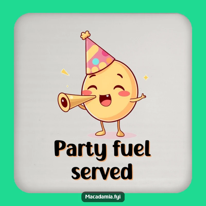 Funny Macadamia Nut Party Hat Drink Coaster: Protect Surfaces with Festive Nutty Fun