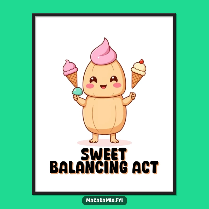 Funny Kawaii Macadamia Nut Juggling Ice Cream Poster - Joyful Wall Art Gift