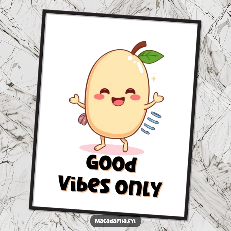 Funny Macadamia Nut Dancer Poster: A joyful macadamia nut character with a spring, dancing energetically, creating a hilarious and uplifting visual.