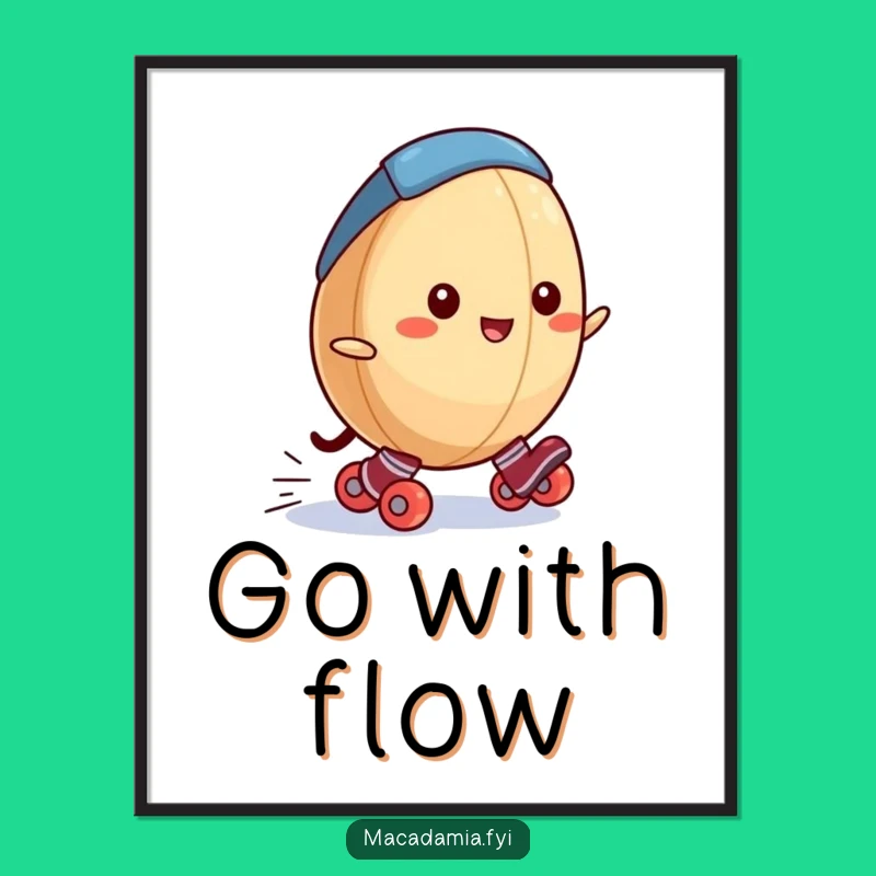 Funny Macadamia Nut Poster: Roller Skating Nut Adventures, Quirky Wall Art and Humorous Gift Idea