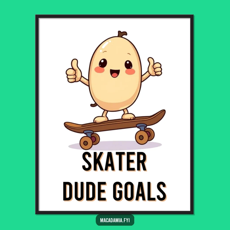 Funny Kawaii Nut Art Print: Skater Nut's Thumbs Up, Cool Wall Decor Funny Gift