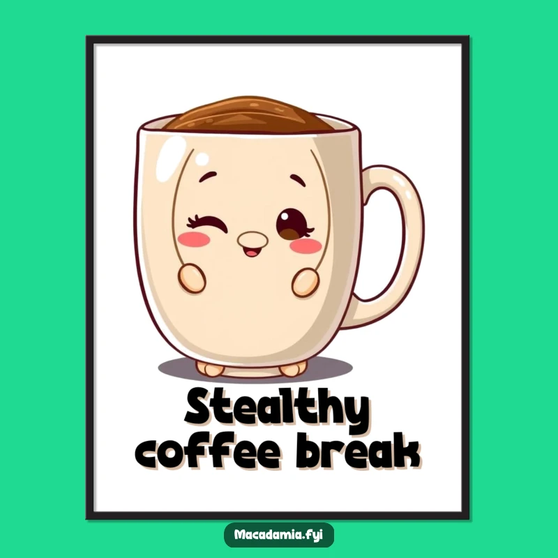 Funny Macadamia Nut Peeking Poster: Coffee-Themed Wall Art with a Wink