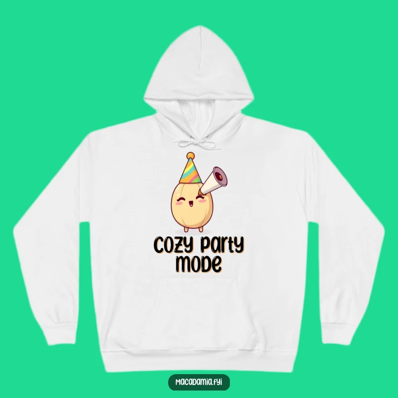 Cozy Funny Macadamia Nut Party Horn Hoodie: Warm Up with Nutty Celebration Vibes