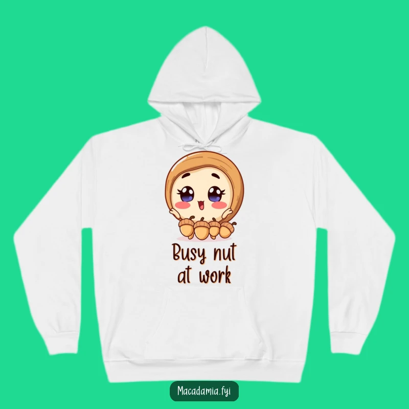 Funny Macadamia Nut Hoodie: Cozy Comfort with an Excited Acorn Juggler, Warm Humorous Gift