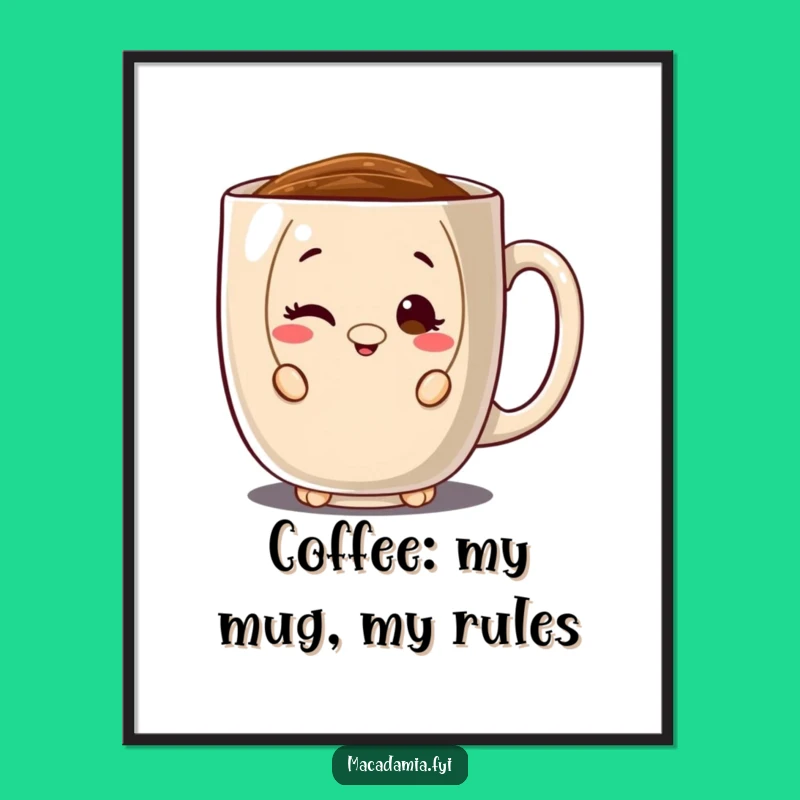 Free Printable Wall Art: Winking Nut Character Coffee Mug, Funny Downloadable Decor