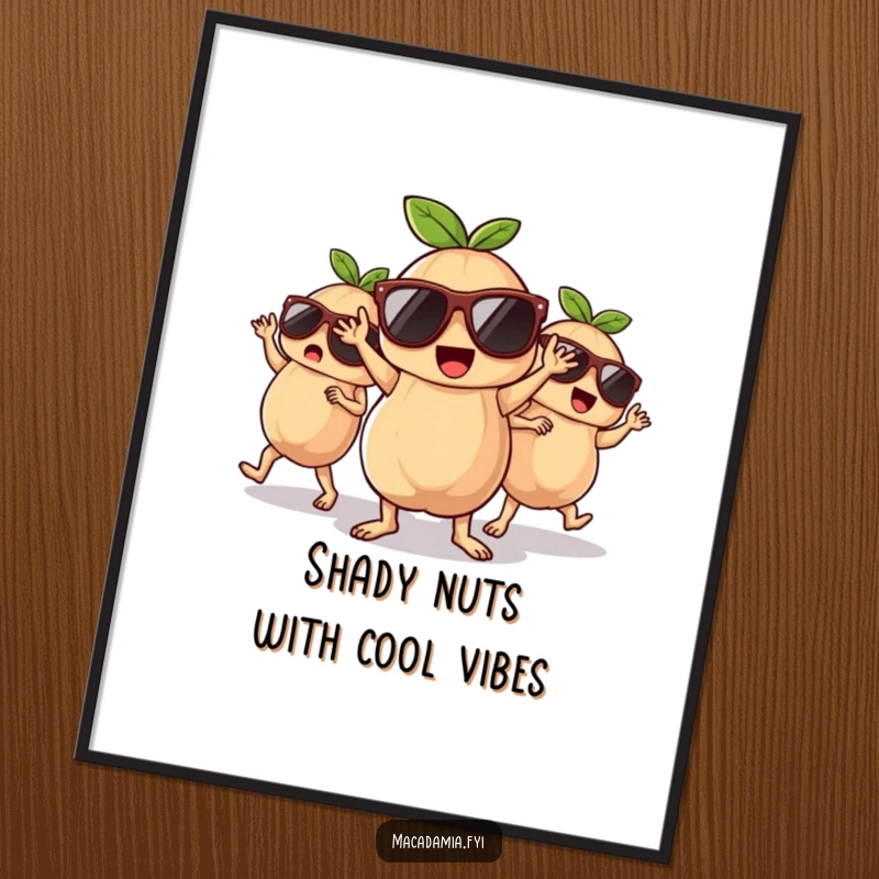 Funny Free Printable Wall Art: A group of cool macadamia nuts wearing sunglasses dances with energy, bringing a party atmosphere to your room.