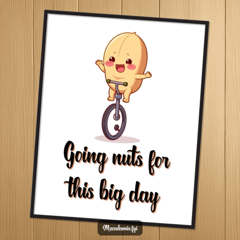 Funny Free Printable Wall Art: A joyful macadamia nut balances expertly on a unicycle, bringing whimsical energy to your decor.