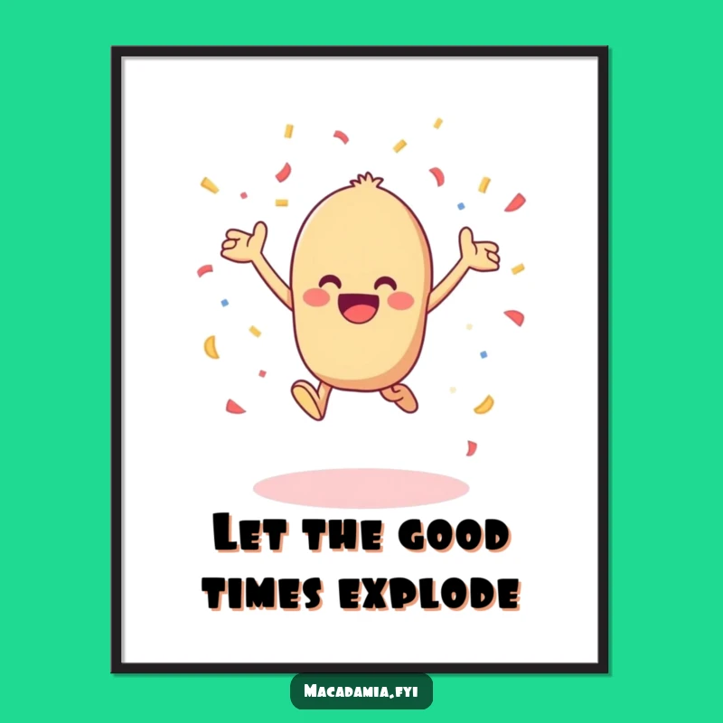 Funny Free Printable Wall Art: Kawaii Nut Leaping with Confetti Joy