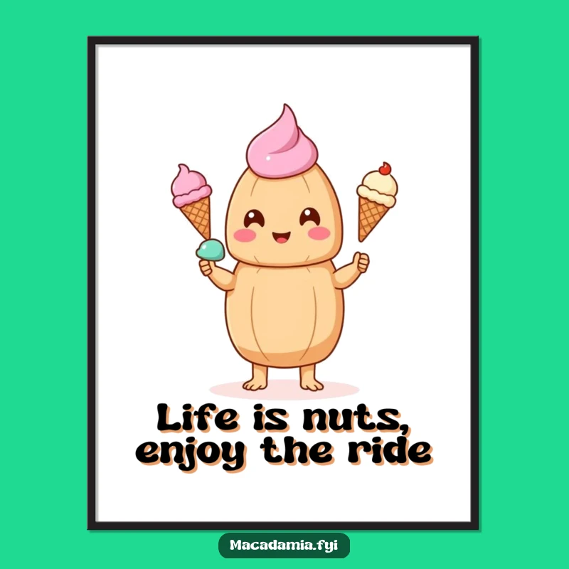 Funny Free Printable Wall Art: Kawaii Nut Juggling Ice Cream Cones Delight