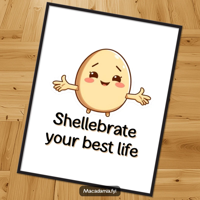 Funny Free Printable Wall Art: A macadamia nut character hilariously shrugging with outstretched arms, a unique downloadable art.