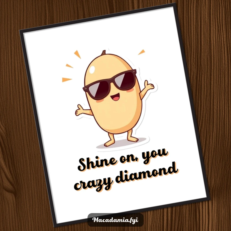Funny Free Printable Wall Art: Kawaii macadamia nut wearing sunglasses dances joyfully.
