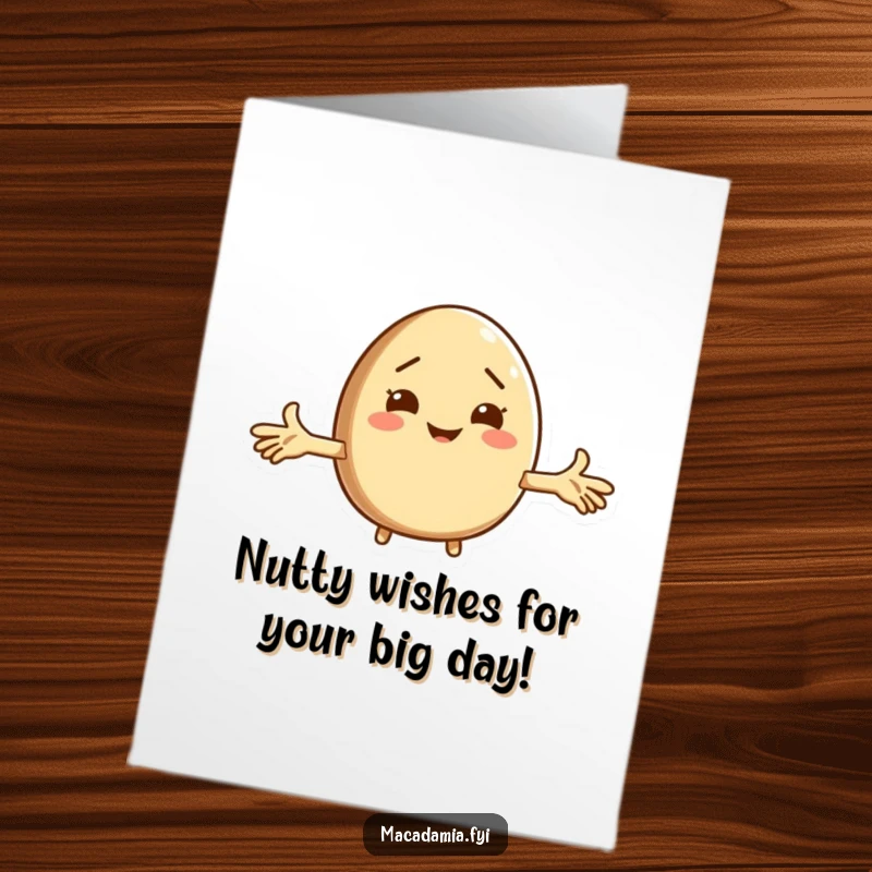 Funny Free Printable Birthday Card: A macadamia nut character shrugging with a clueless expression, perfect for a DIY gift.