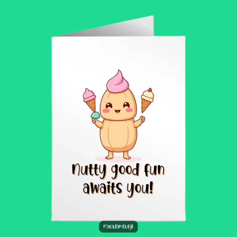 Free Printable Birthday Card: Funny Kawaii Nut Juggling Ice Cream Cones