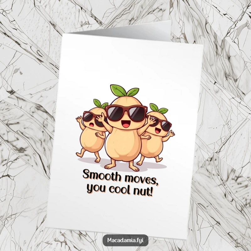 Funny Free Printable Congratulations Card: A crew of macadamia nuts sporting sunglasses busts out energetic dance moves to honor your achievement.