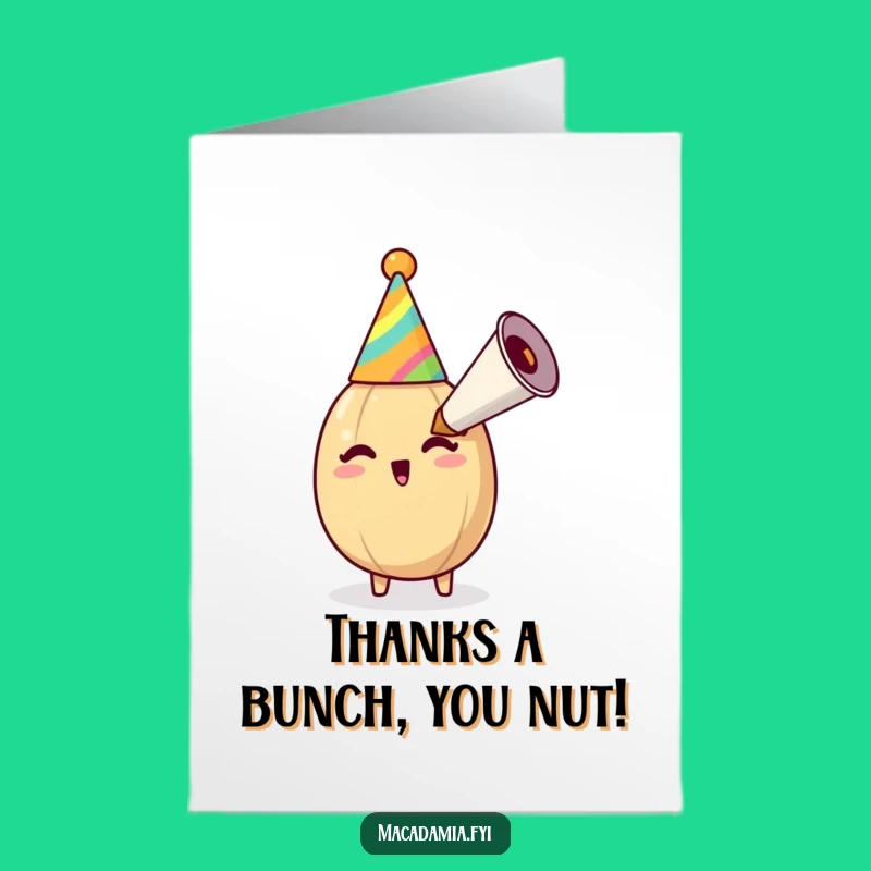 Humorous Free Printable Thank You Card: Macadamia Nut Horn Blower Gratitude, Downloadable
