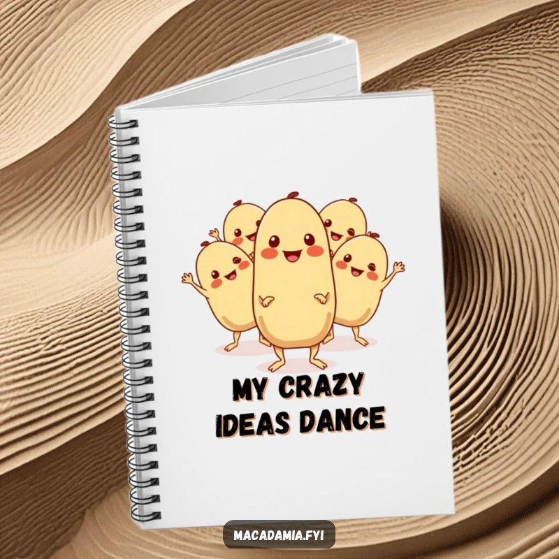 Funny Macadamia Nut Notebook: A group of macadamia nuts boogie with cheerful expressions and wiggling limbs, perfect for dance-themed notes.
