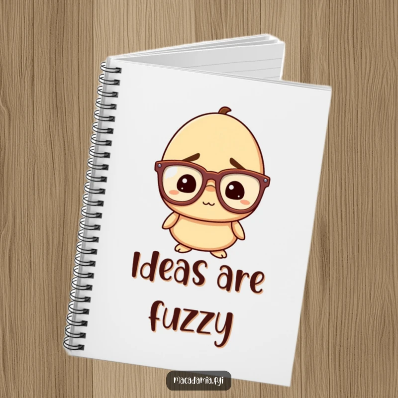 Funny Nut Notebook: A macadamia nut character with oversized glasses looks confused but amused, inspiring the user to fill its pages with funny thoughts.