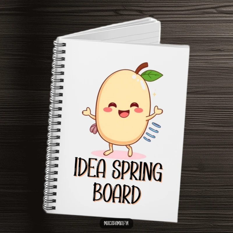 Funny Macadamia Nut Dancer Notebook: A cheerful macadamia nut with a spring performing a funny dance, ideal for note-taking with a smile.