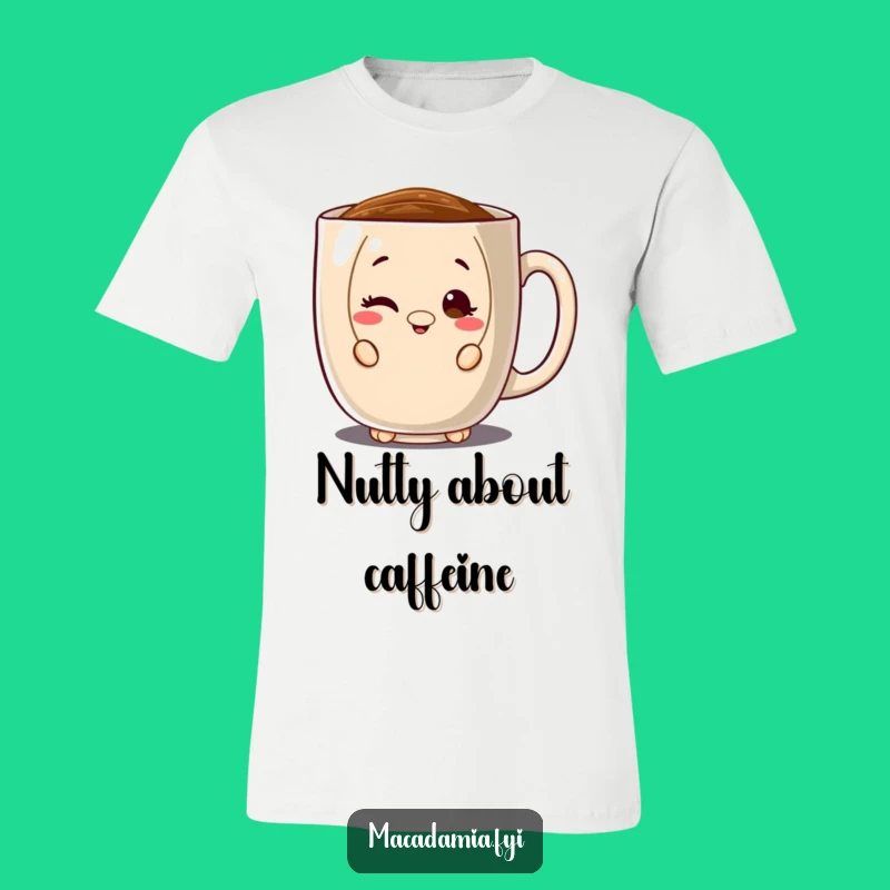 Funny Macadamia Nut Peeking T-Shirt: Coffee Addict's Playful Secret