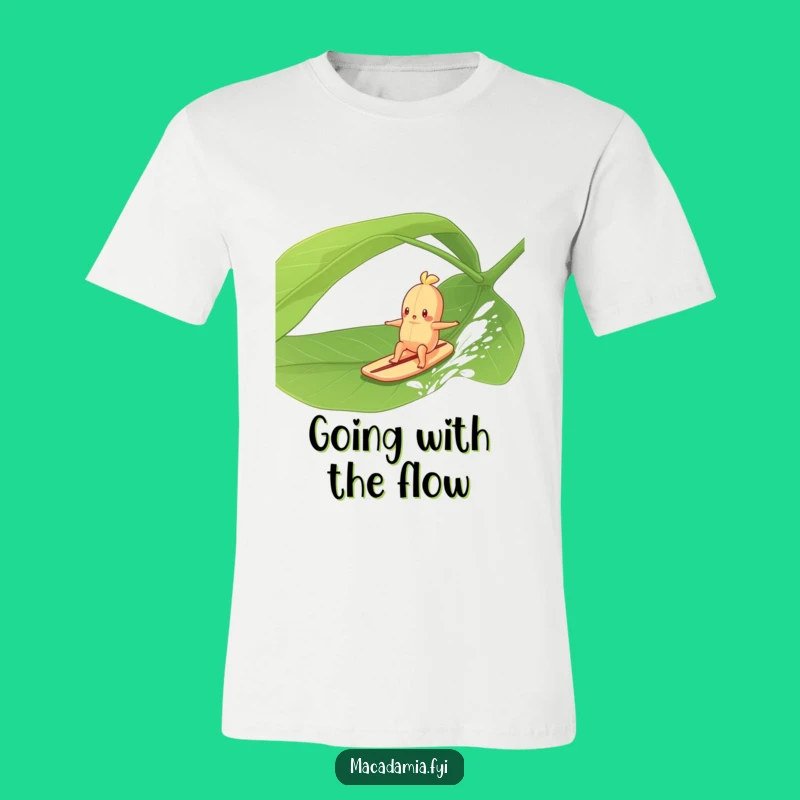 Funny Macadamia Nut Surfing T-Shirt: Leaf Rider Tee for Casual Fun
