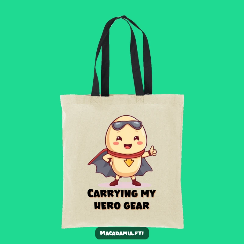 Funny Kawaii Macadamia Nut Superhero Tote Bag: Carry Your Powers in Style