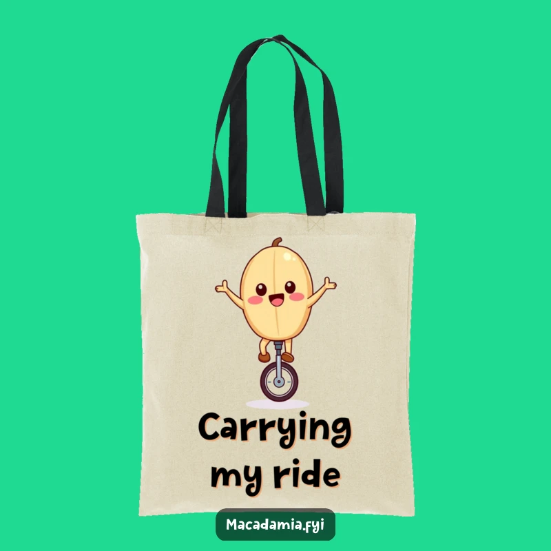 Funny Unicycling Nut Tote: Carry Your Adventures with a Balancing Macadamia Nut, Gift